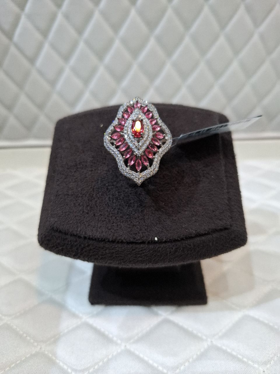 Silver Zirconia and Pink Stone Ring view 2