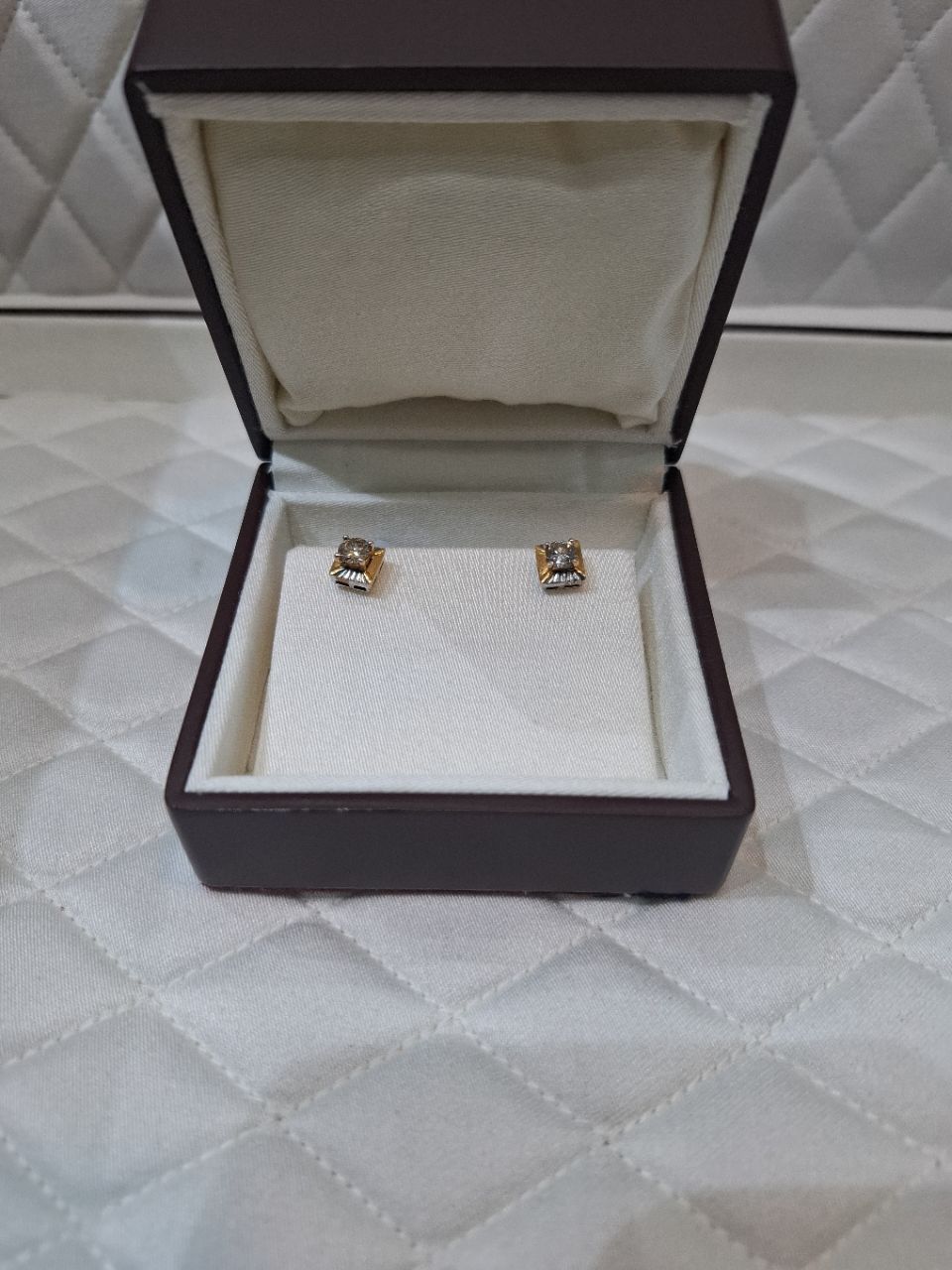 Gold and Diamond Stud Earrings view 2