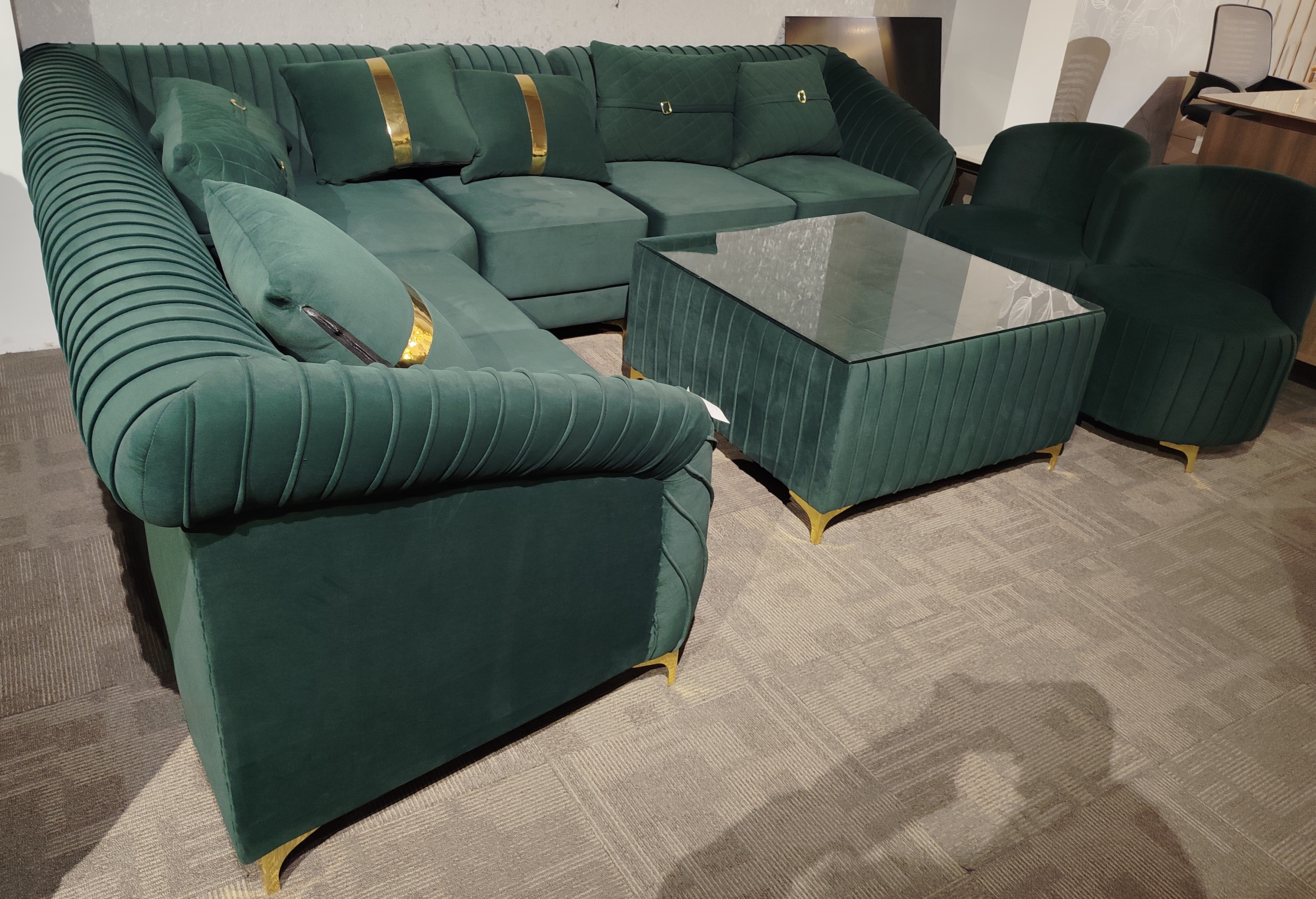 Emerald Green Sectional Sofa view 2