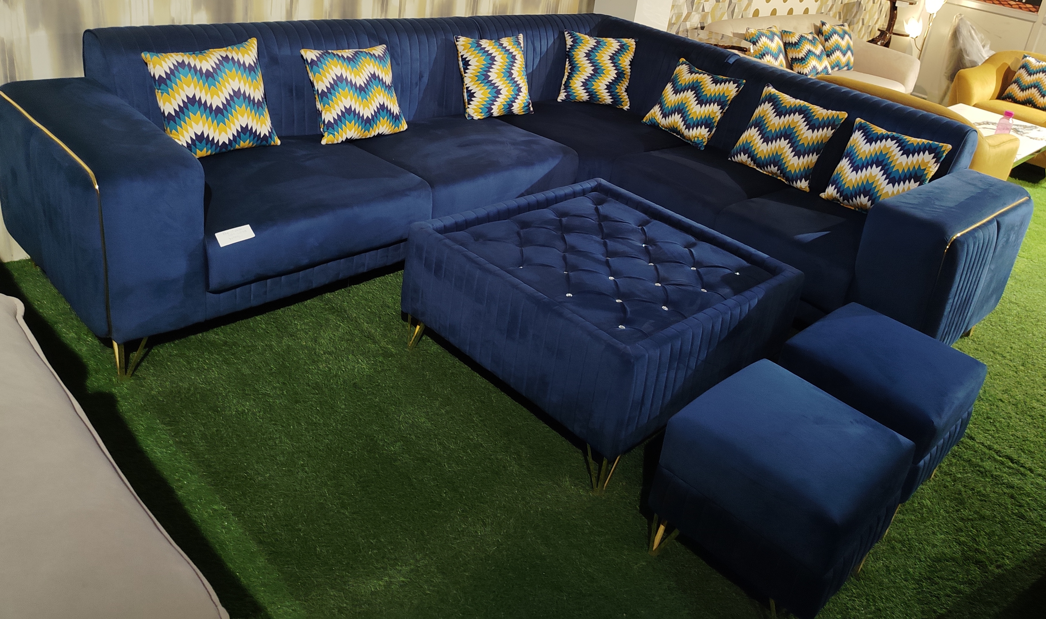 Blue Velvet Sectional Sofa view 2