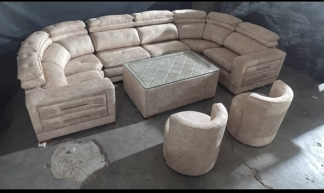 Velvet Sectional Sofa Set with Coffee Table view 2