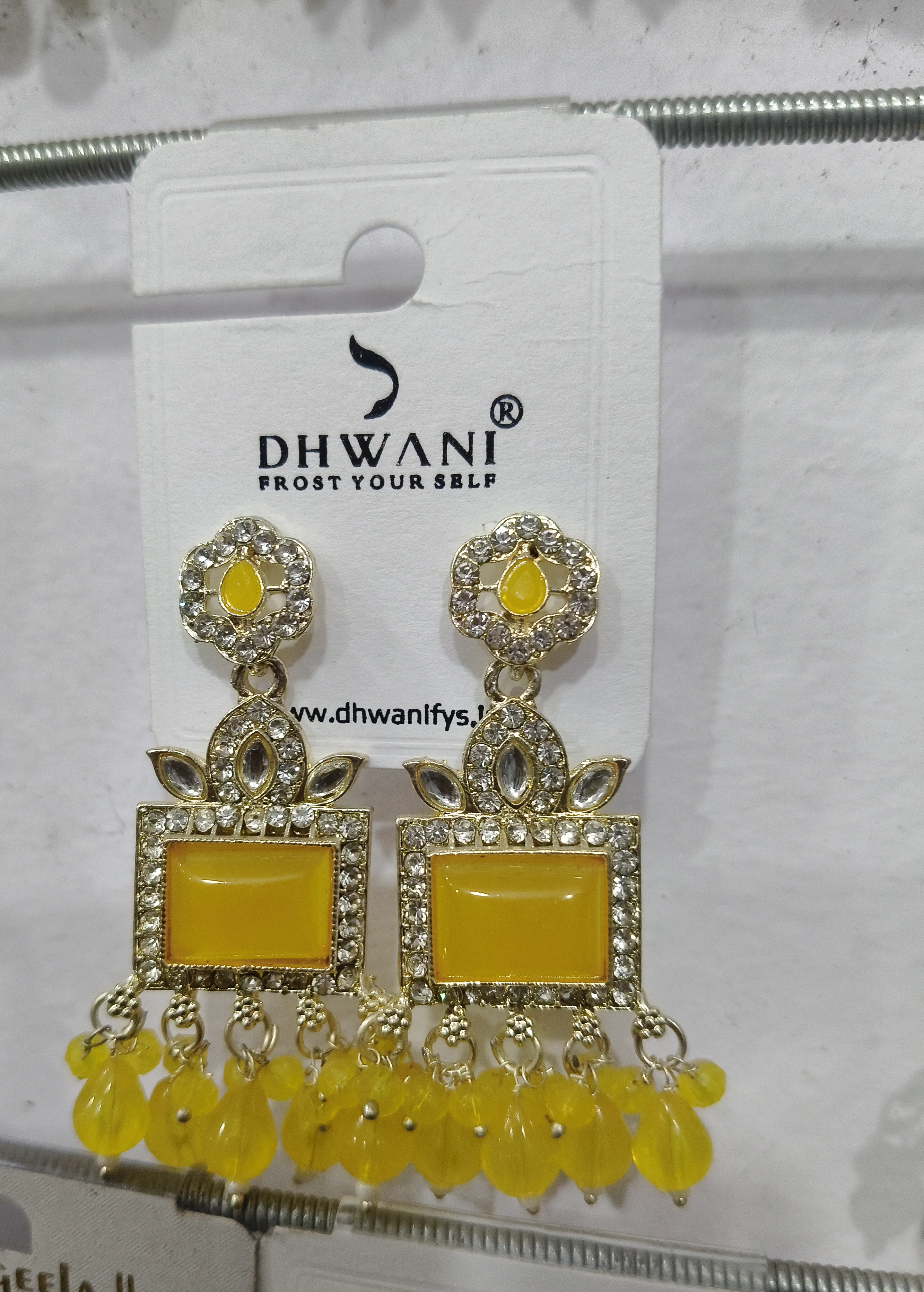 Dhwani Yellow Crystal Earrings view 2