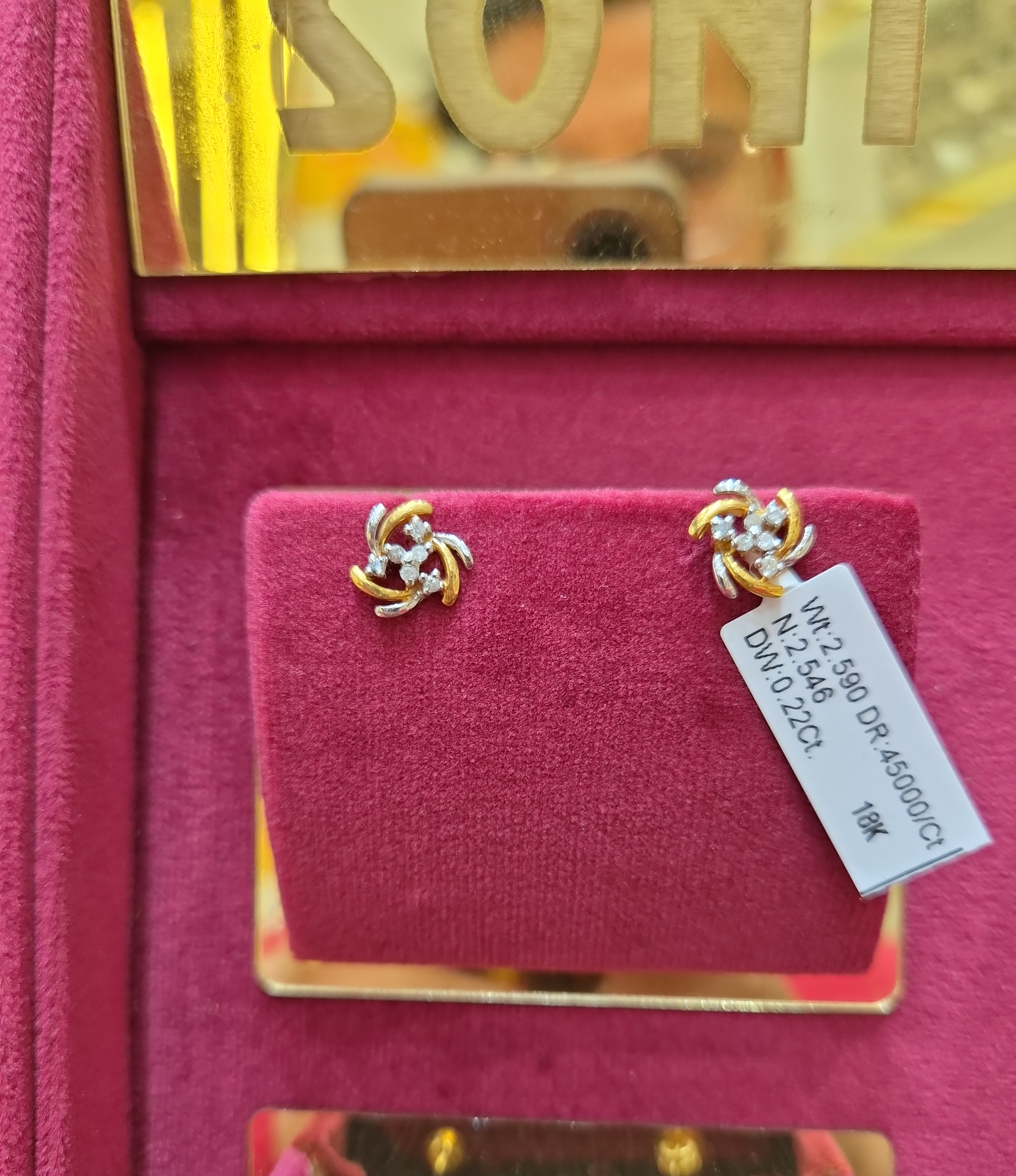Gold and Diamond Stud Earrings view 2