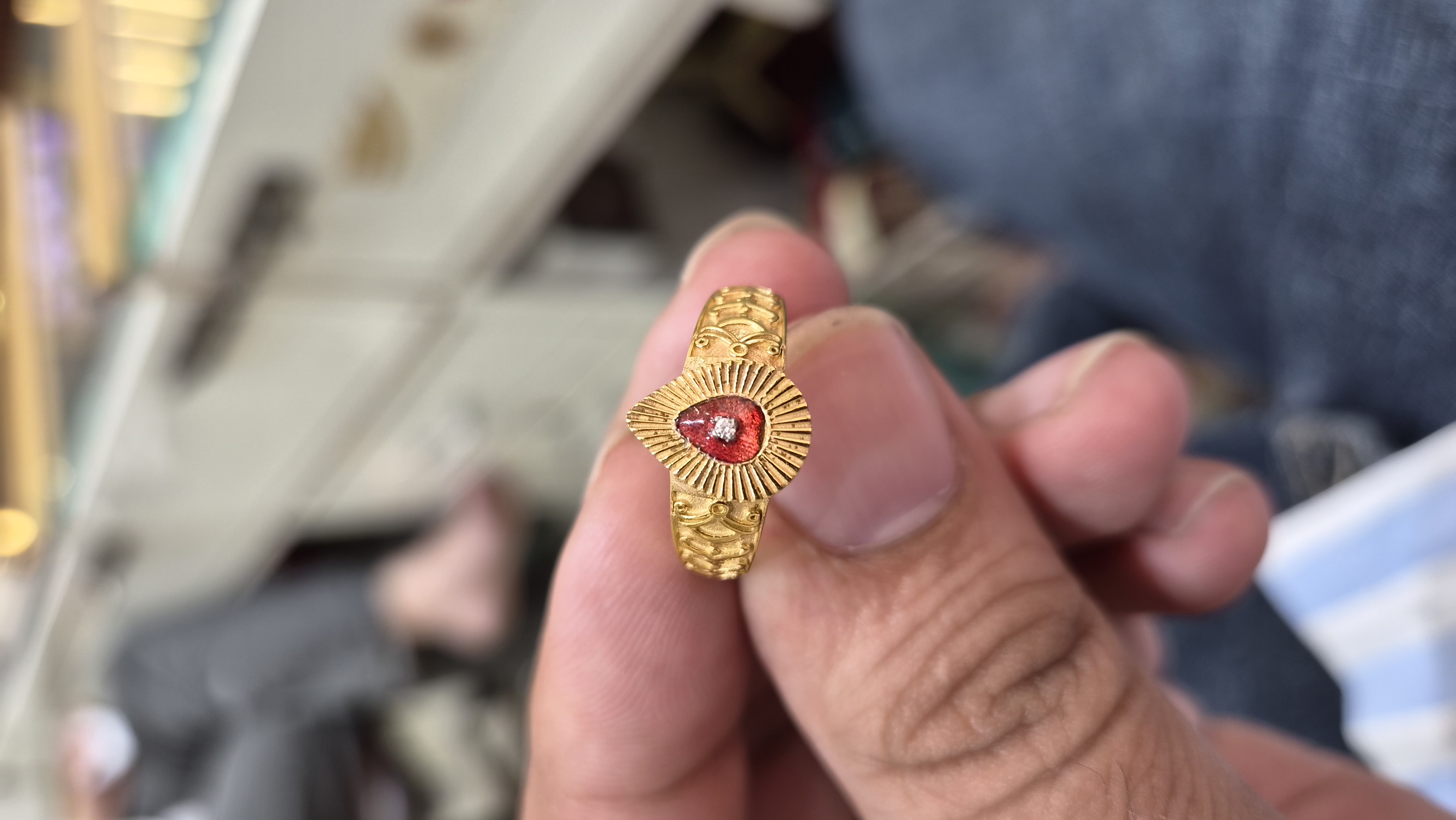 Gold Ring with Red Enamel view 2