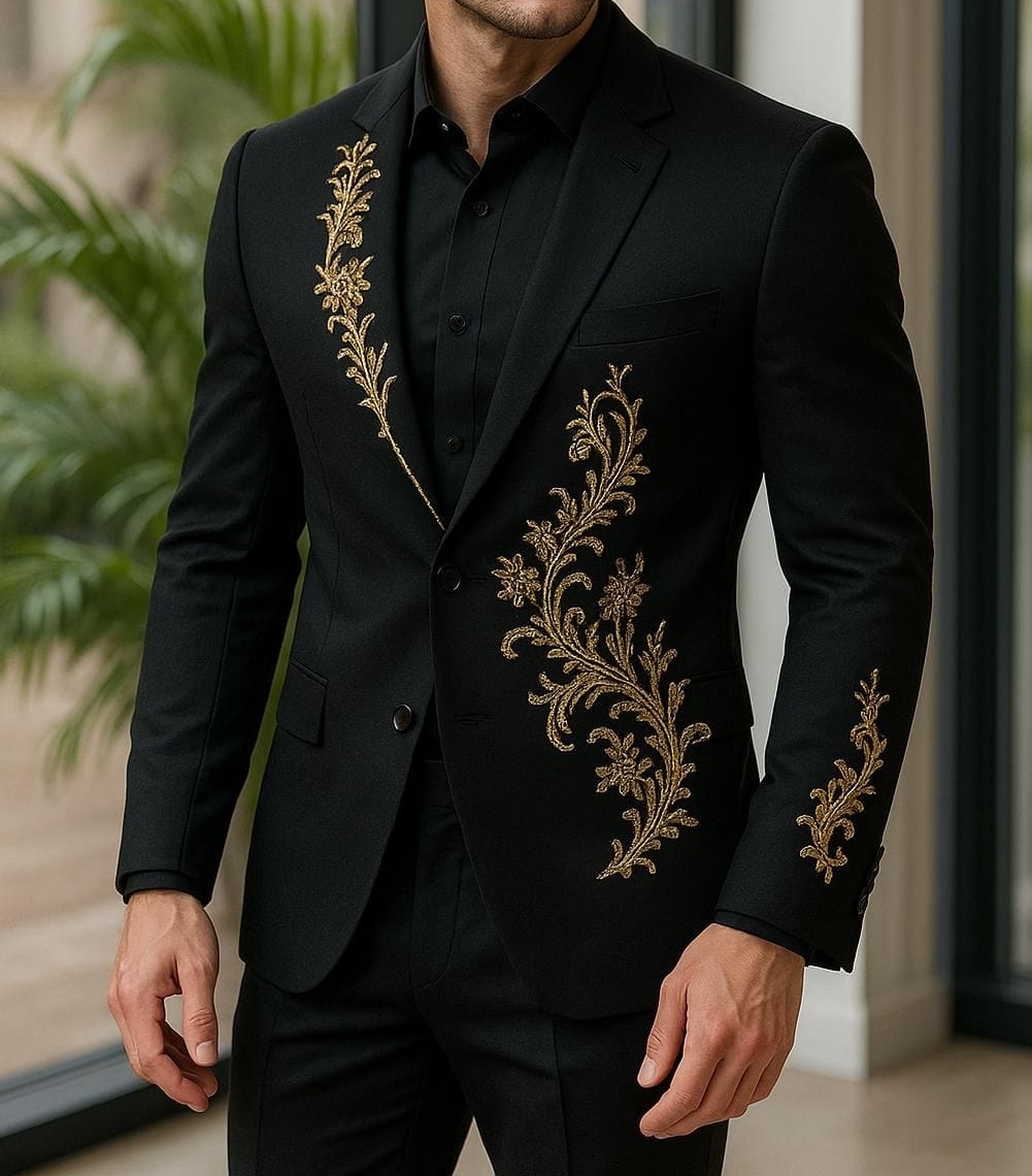 Embroidered Black Designer Suit view 2