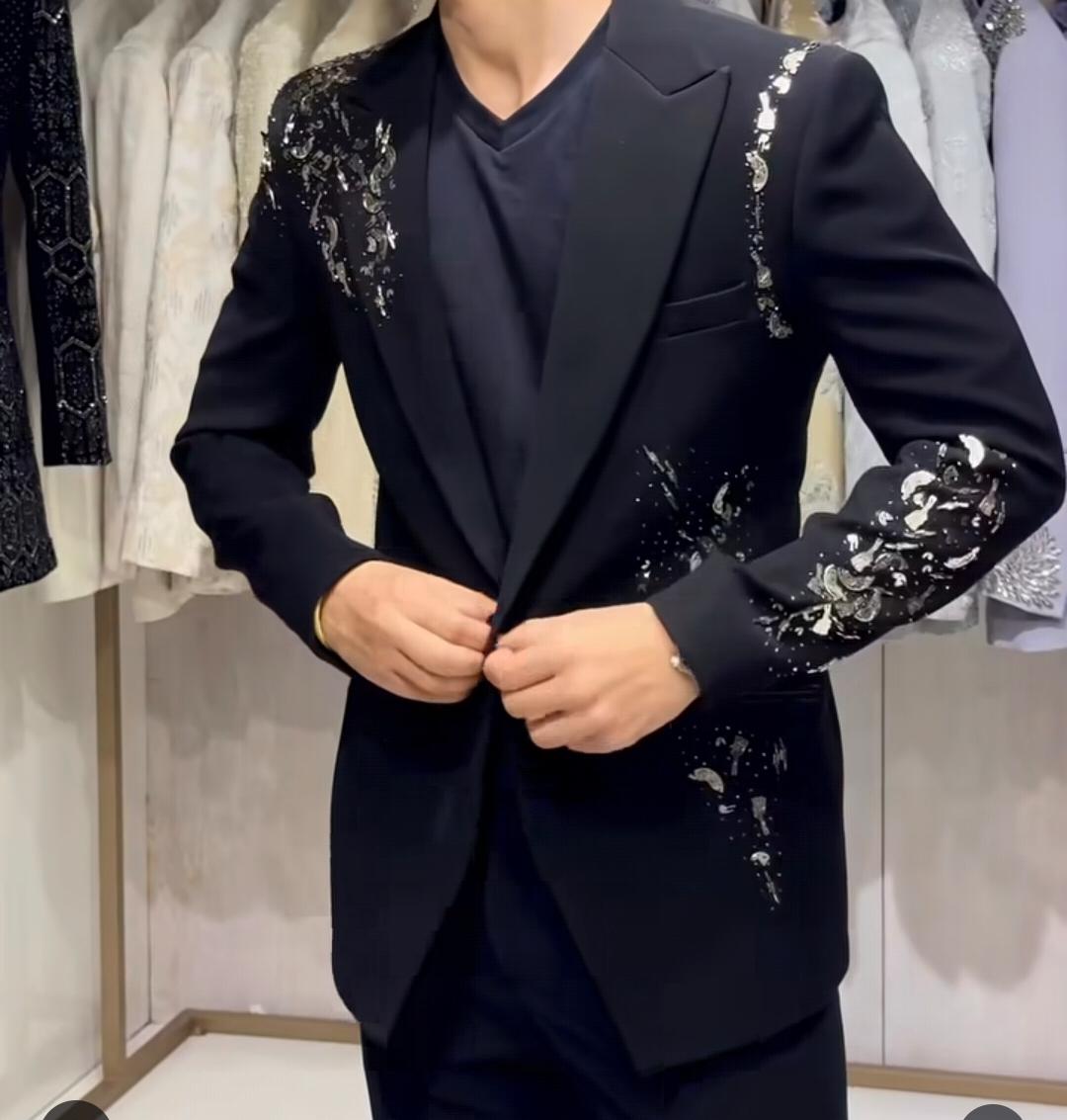 Embroidered Black Blazer view 2