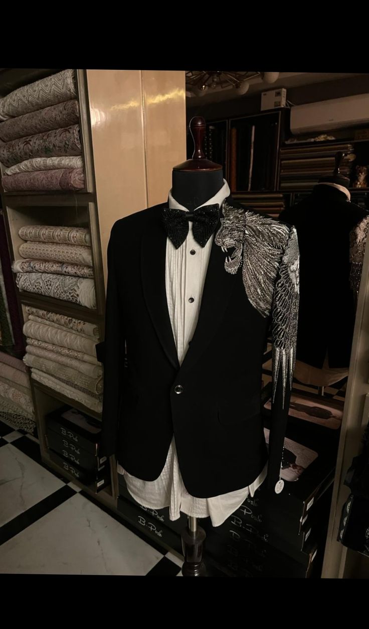 Lion Embroidered Black Suit view 2