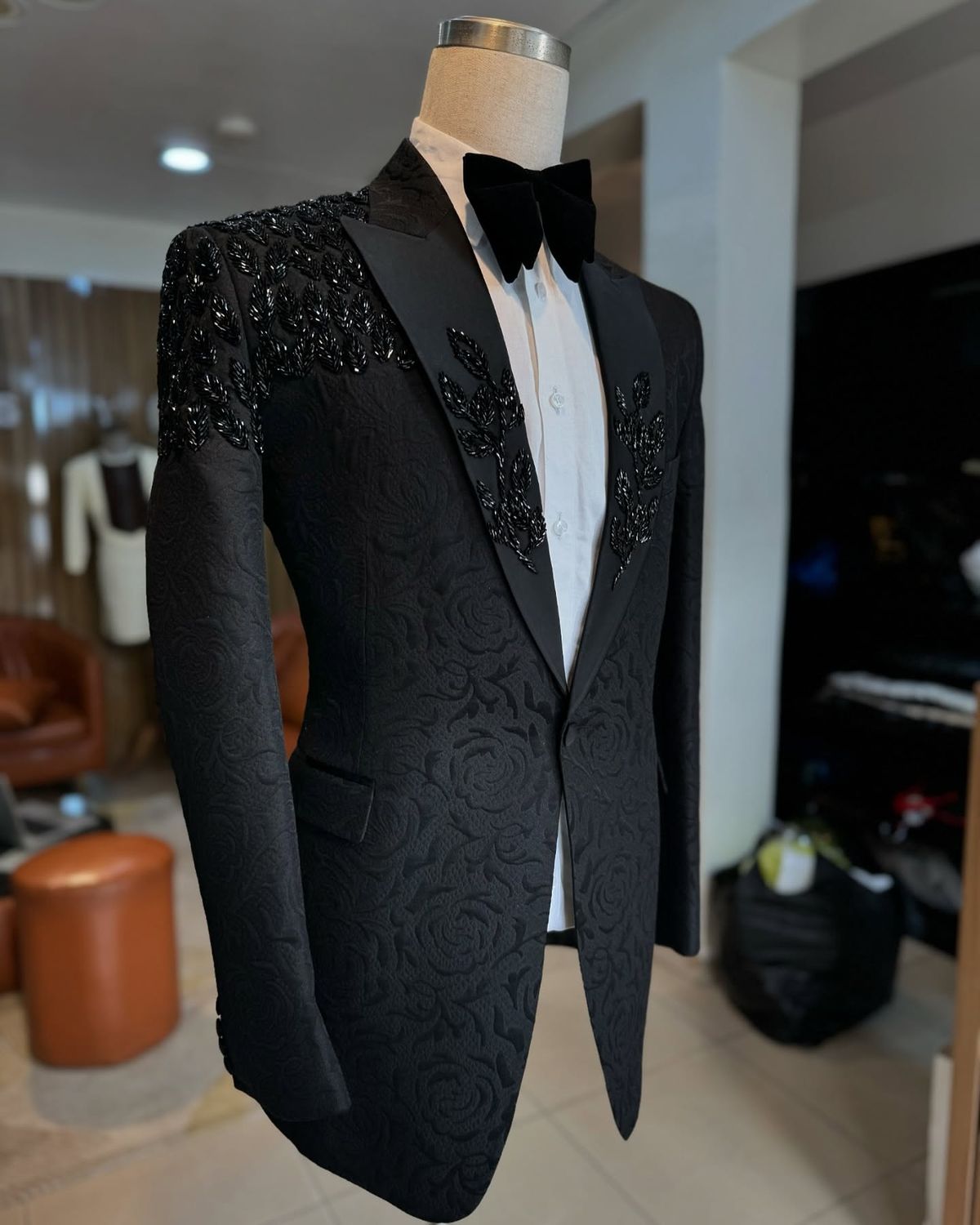 Mens Designer Embroidered  Black Suit view 2