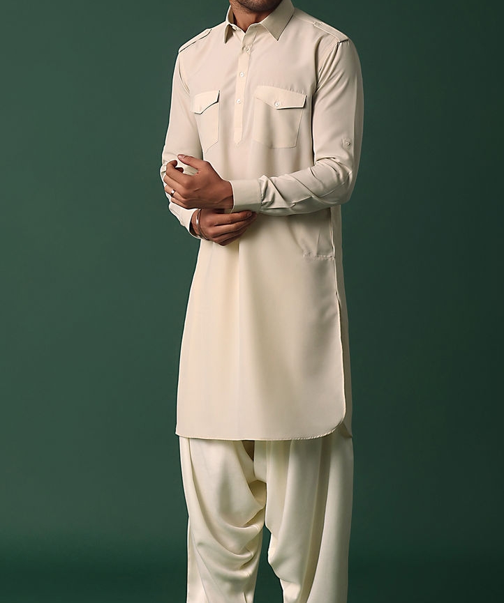 Classic Cream Kurta Pathani view 2