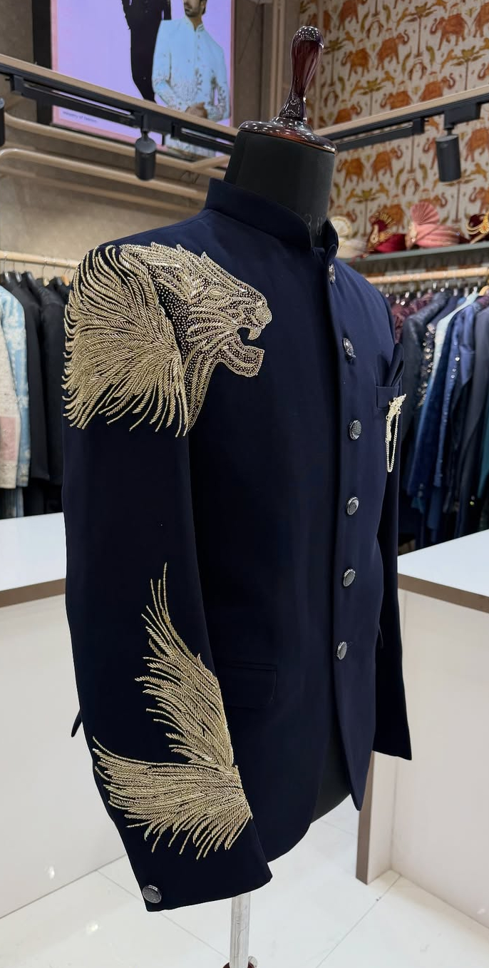 Royal Gold Embroidered Bandhgala view 2