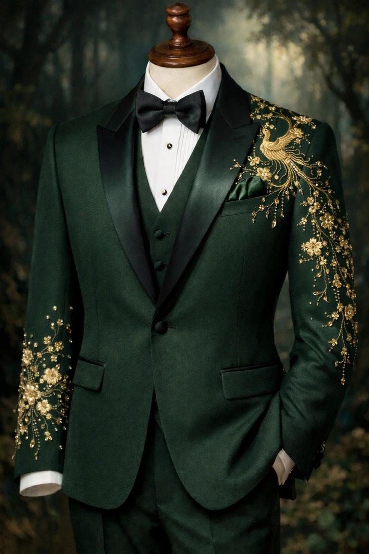 Elegant Green Embroidered Tuxedo view 2