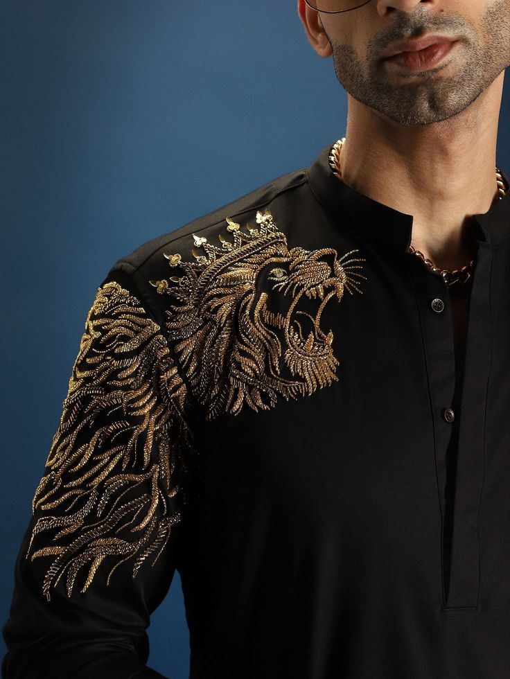 Embroidered Black Kurta Suit Set view 2