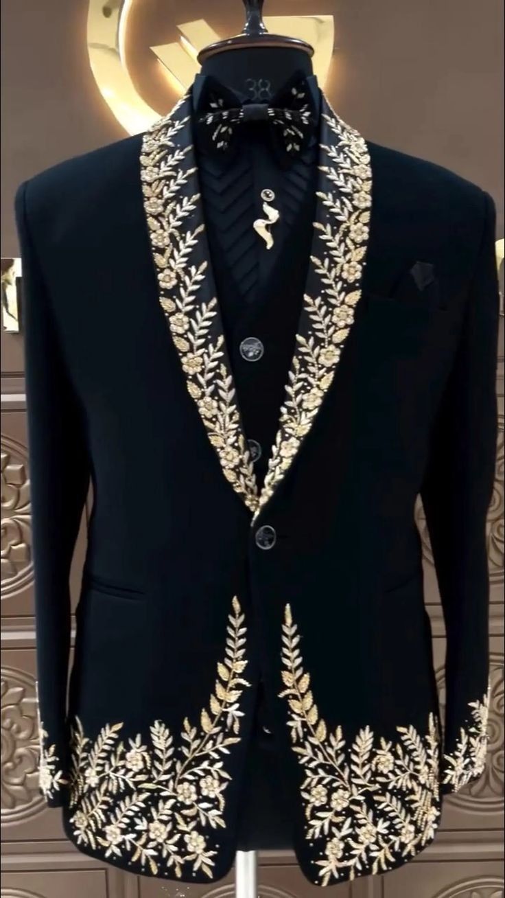 Royal Black Embroidered Suit view 2