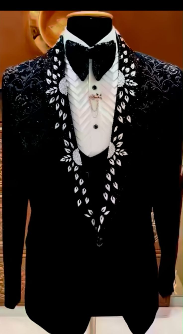 Embroidered Black Tuxedo 5ps Set view 2