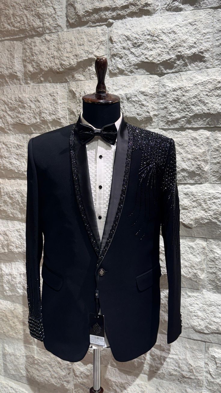 Black Tuxedo with Embellished Shoulder view 2