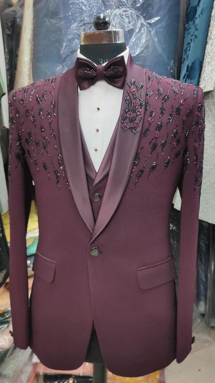 Embroidered Burgundy Blazer view 2