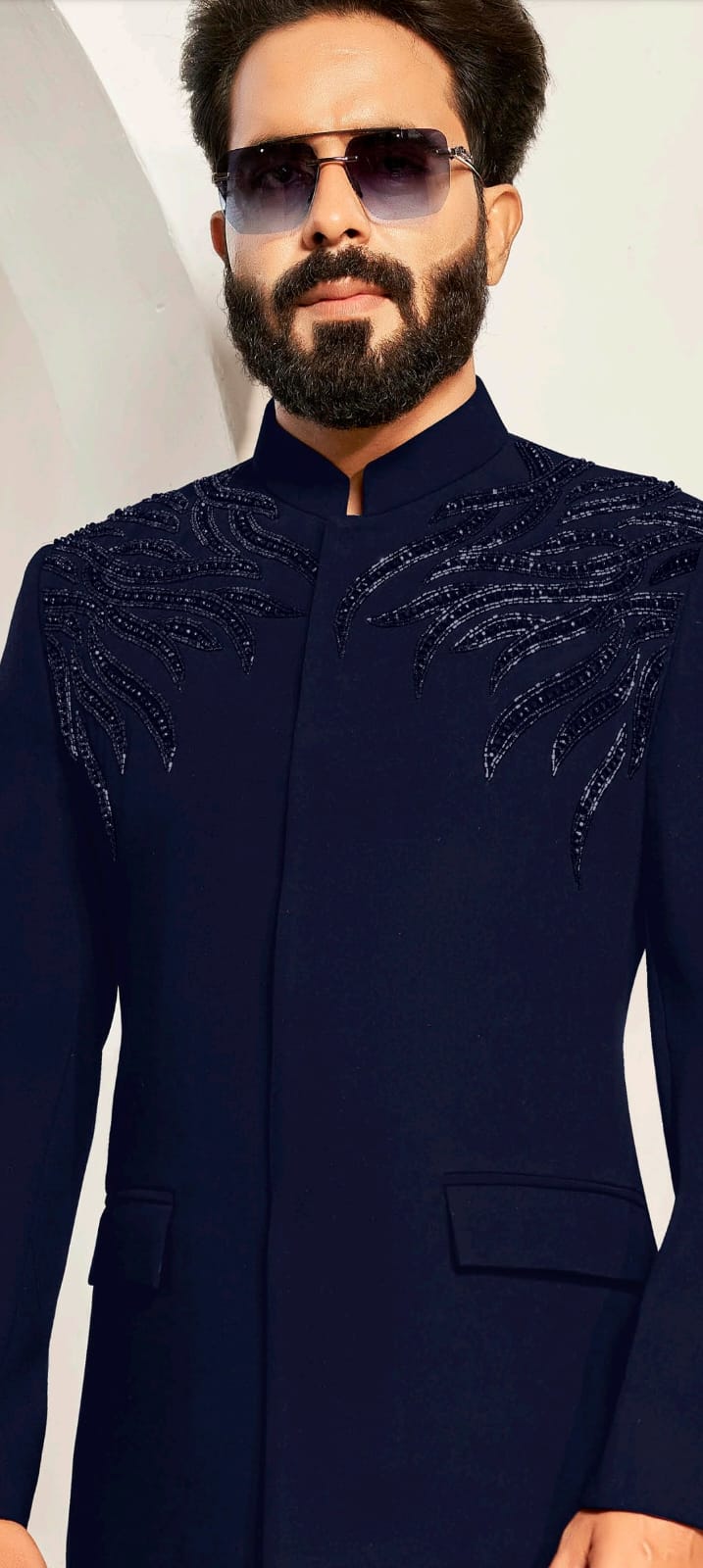 Elegant Blue Embroidered Bandhgala view 2