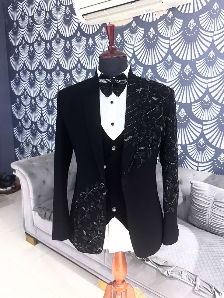 Embroidered Black Suit view 2