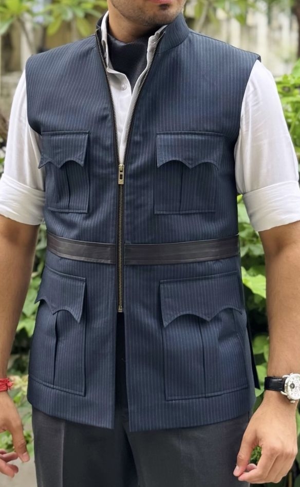Pinstripe Nehru Vest view 2
