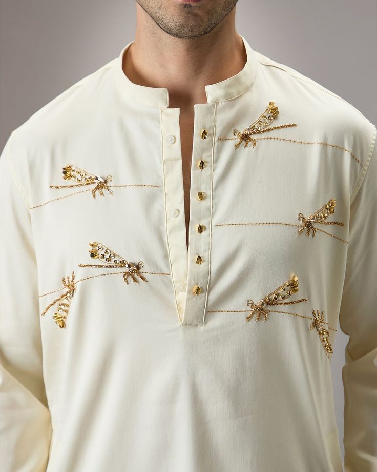 Designer Embroidered Off-white Kurta view 2