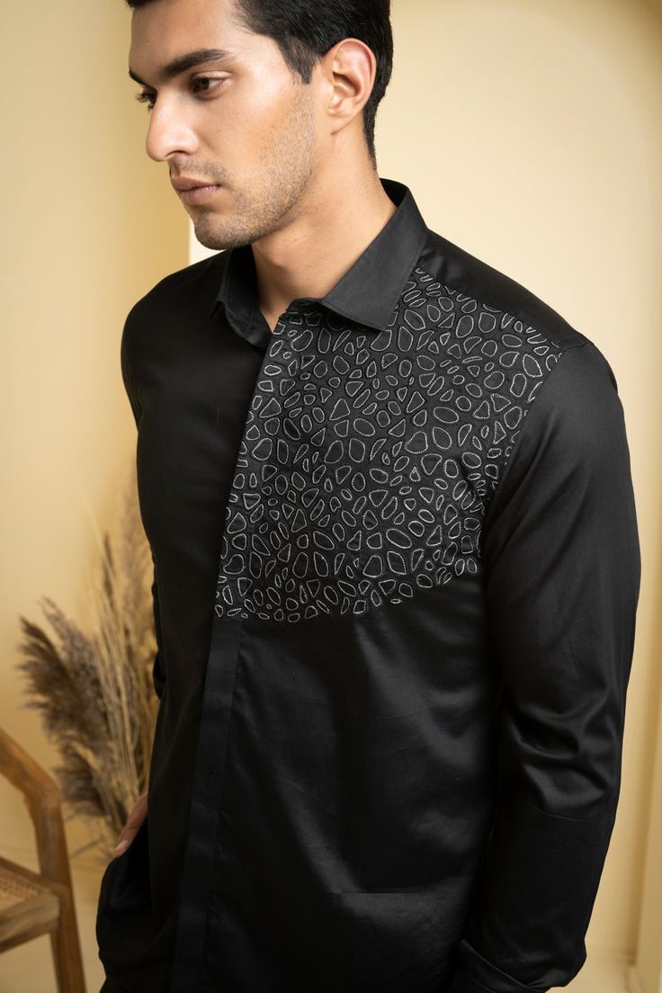 Designer Black Embroidered Shirt view 2