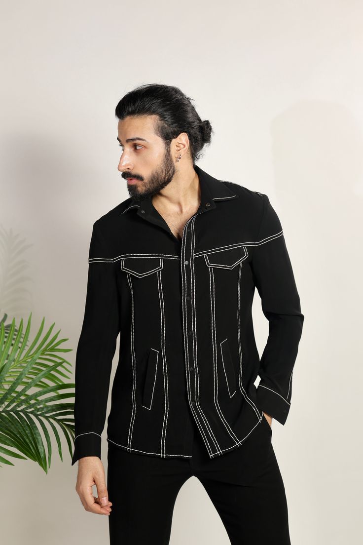Designer Black Hand Haming Shirt view 2