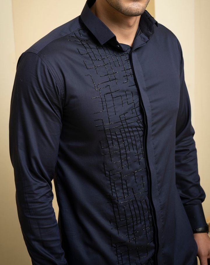Navy Blue Embroidered Shirt view 2