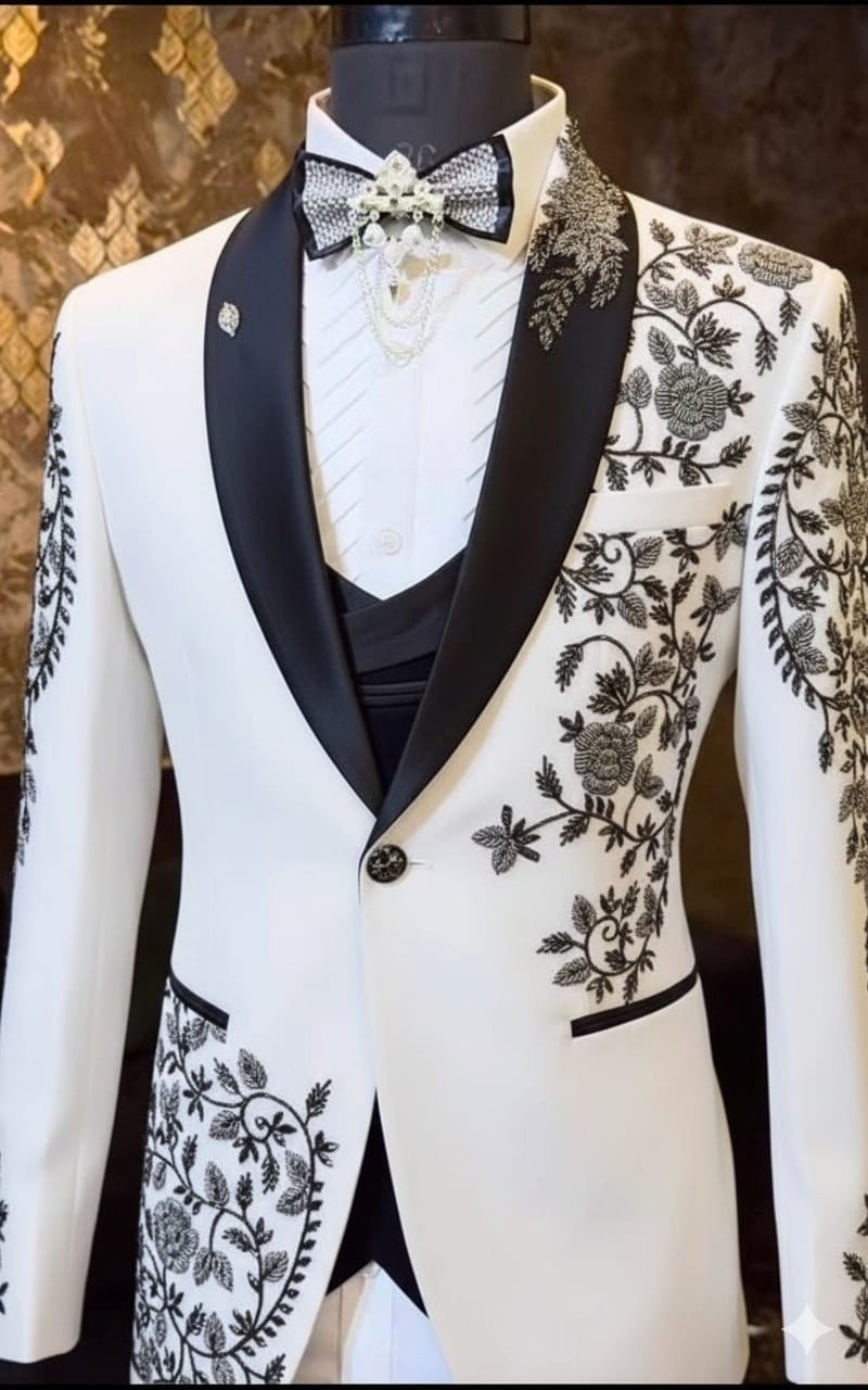 Embroidered  Off White Suit view 2