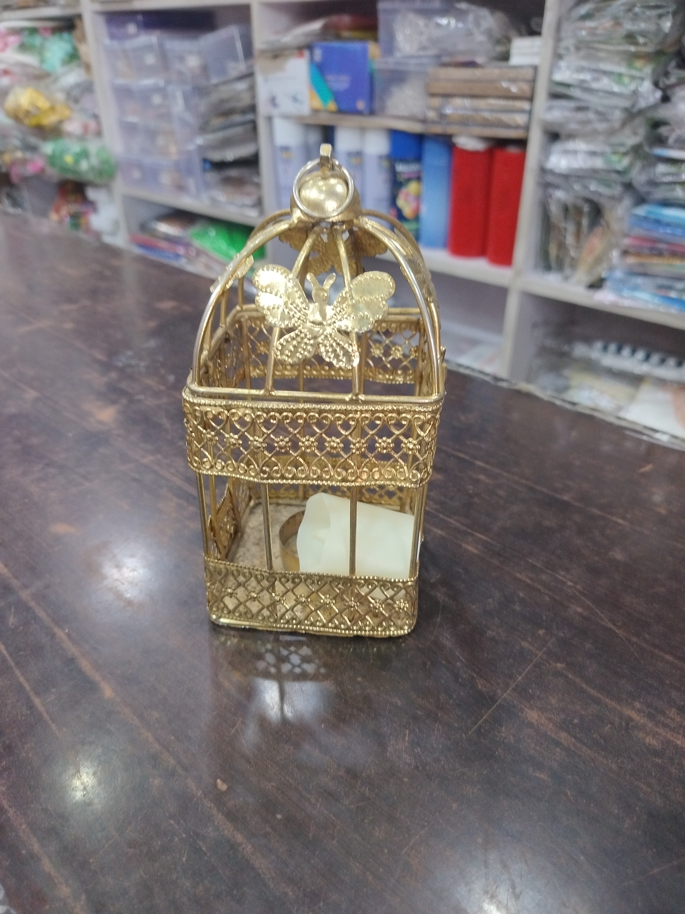 Golden Butterfly Cage with LED Candle view 2