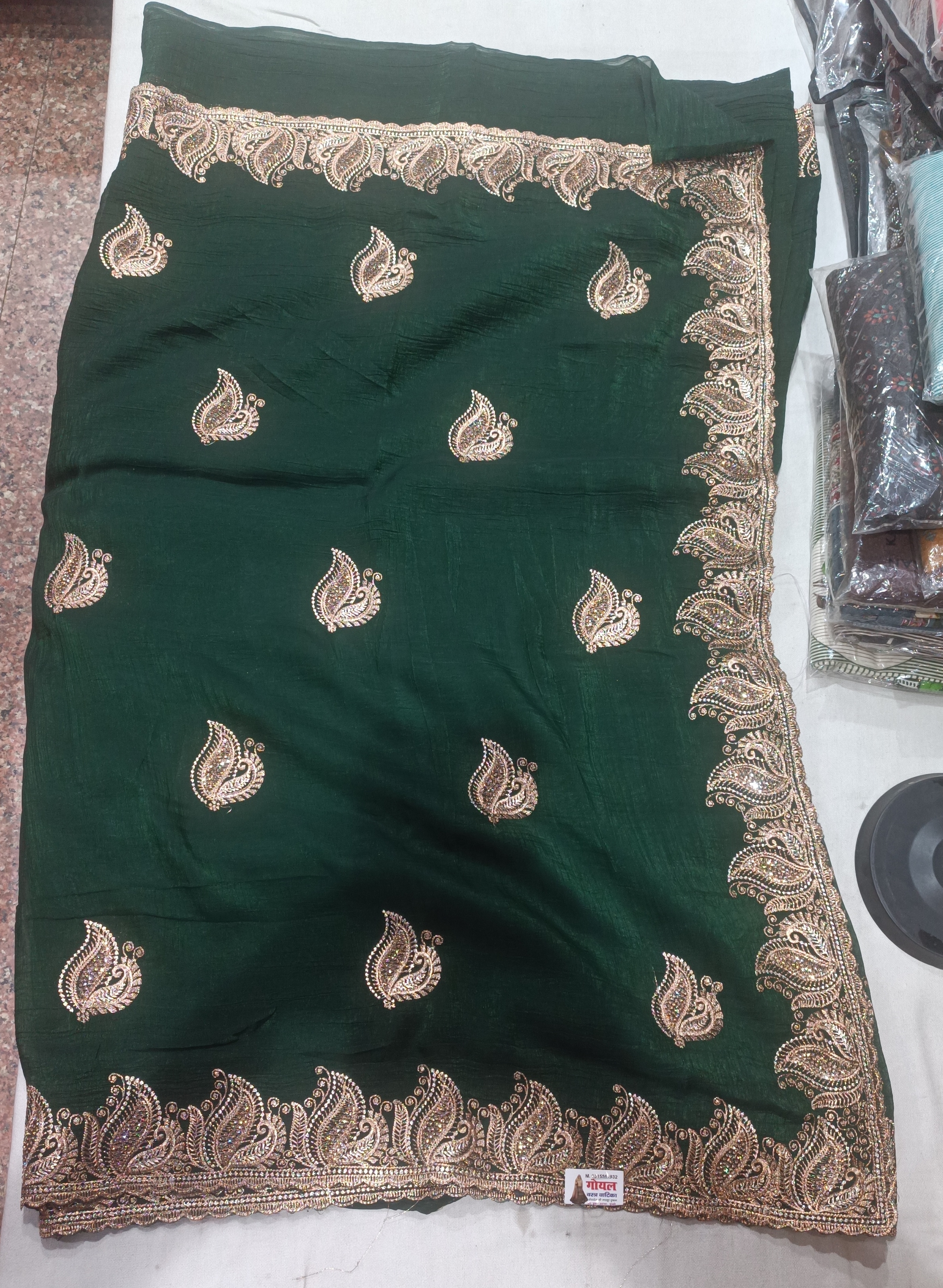 Green Embroidered Saree view 2