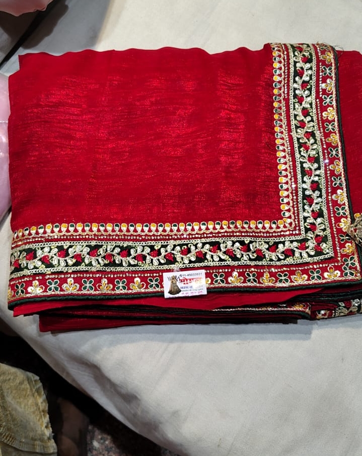 Embroidered Red Saree view 2