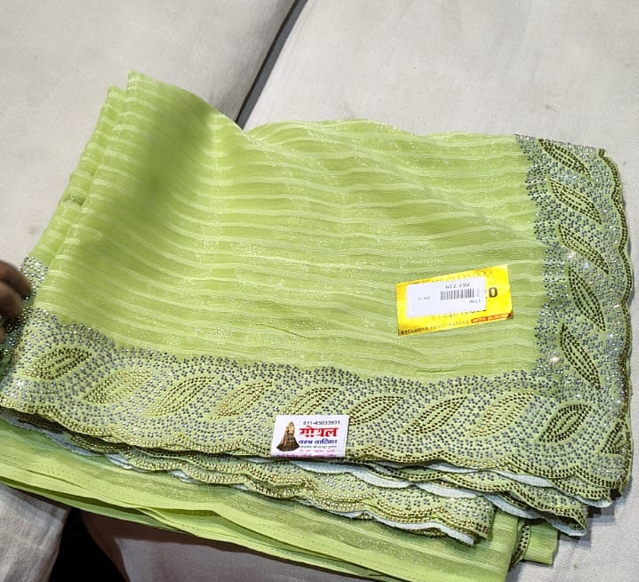 Green Embellished Saree view 2
