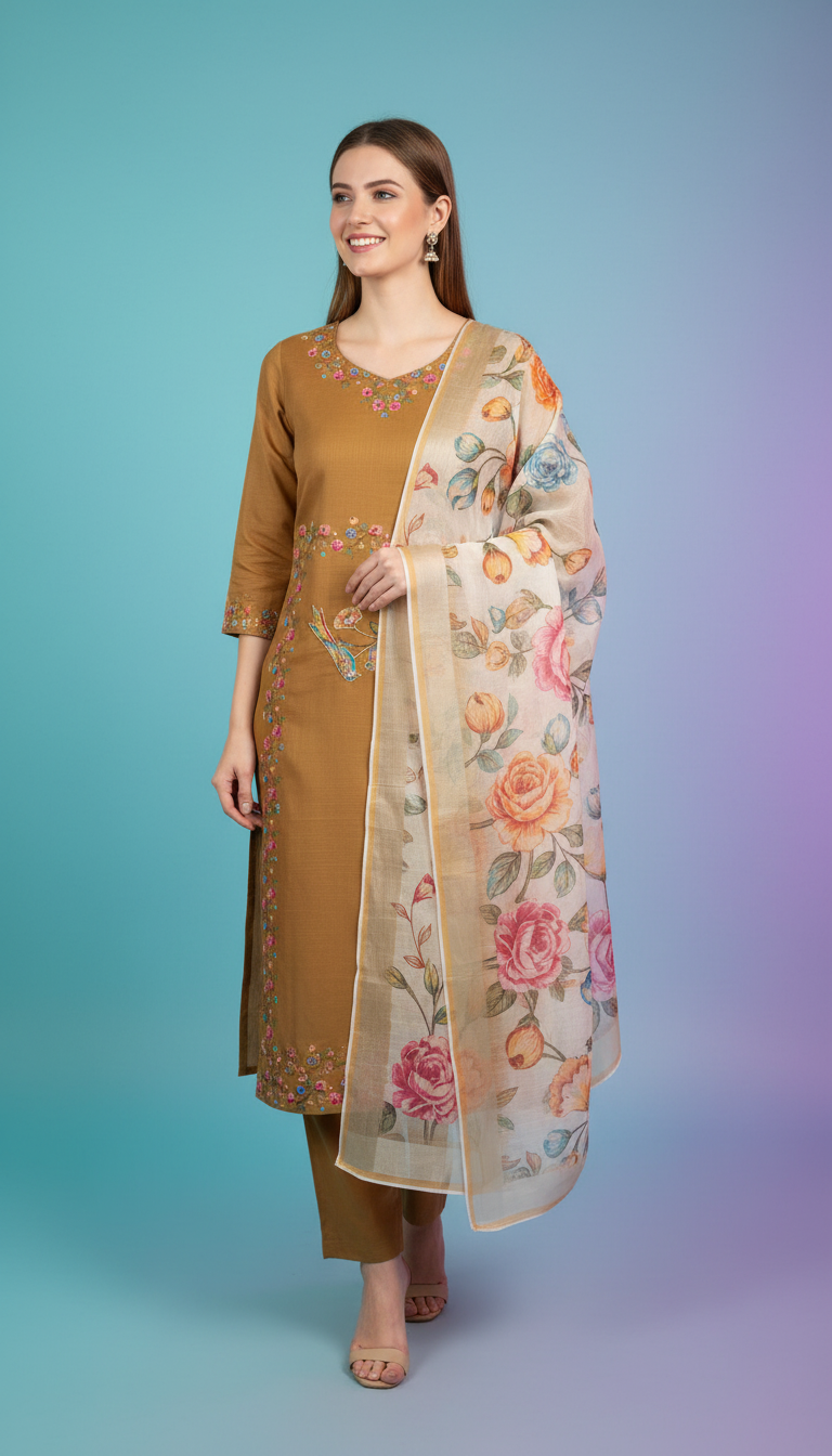 Embroidered Kurta Set view 3