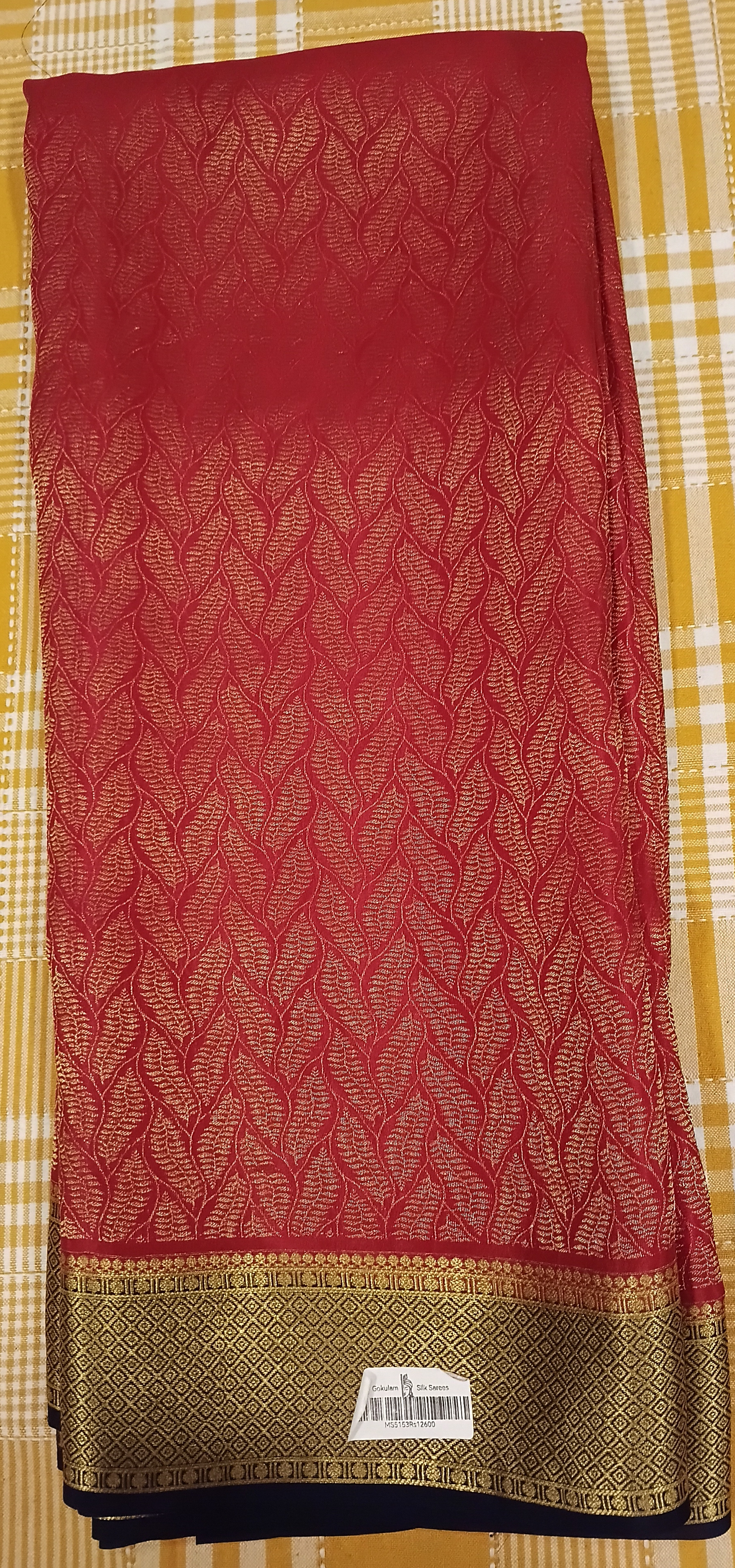 Pure CREP MYSORE Silk Saree Red With Blue Saree view 2