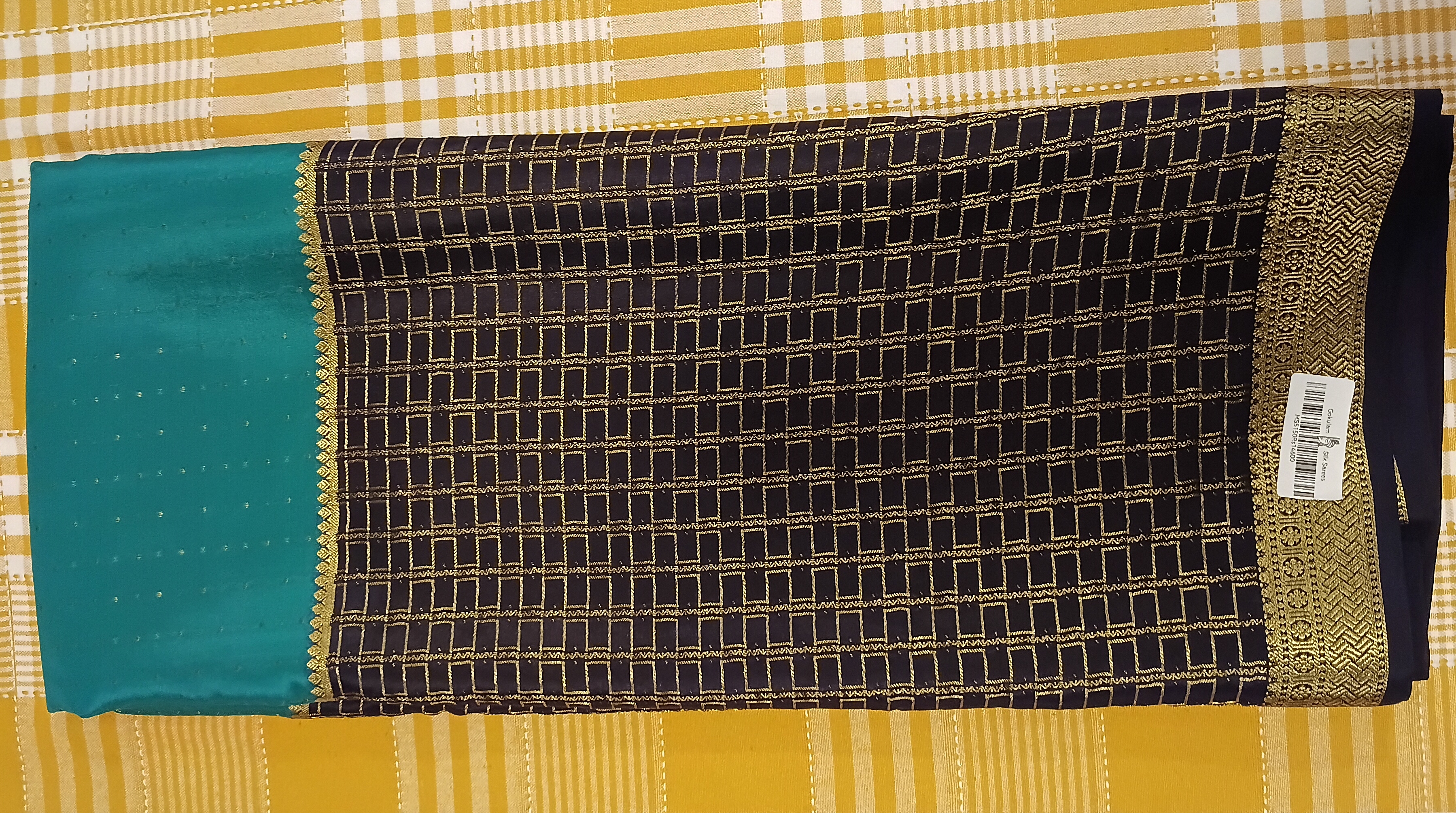 Sea Green With Navy Blue Pure CREP MYSORE SILK Saree view 2