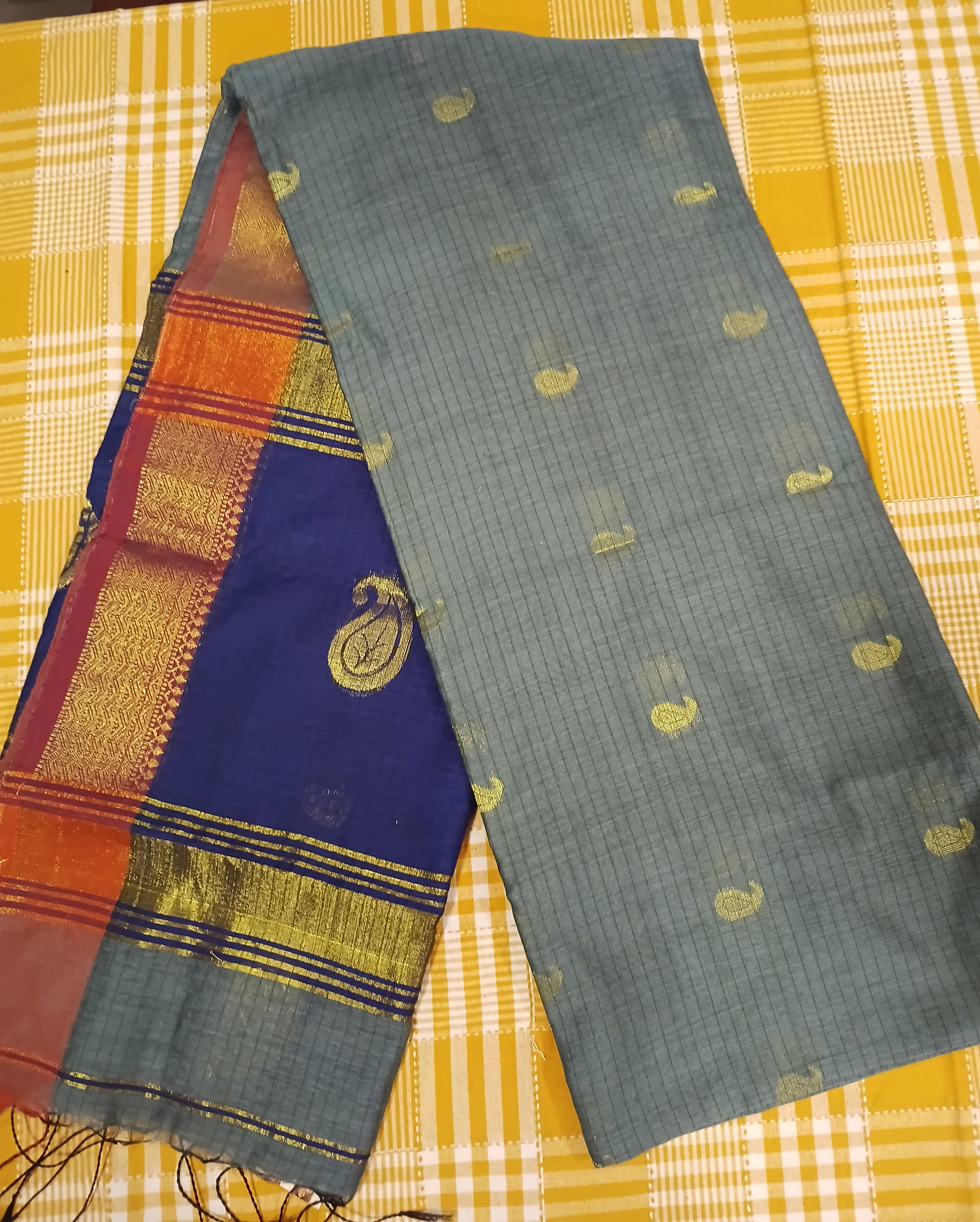 Maheshwari Cotton Gray With Blue 023 view 2