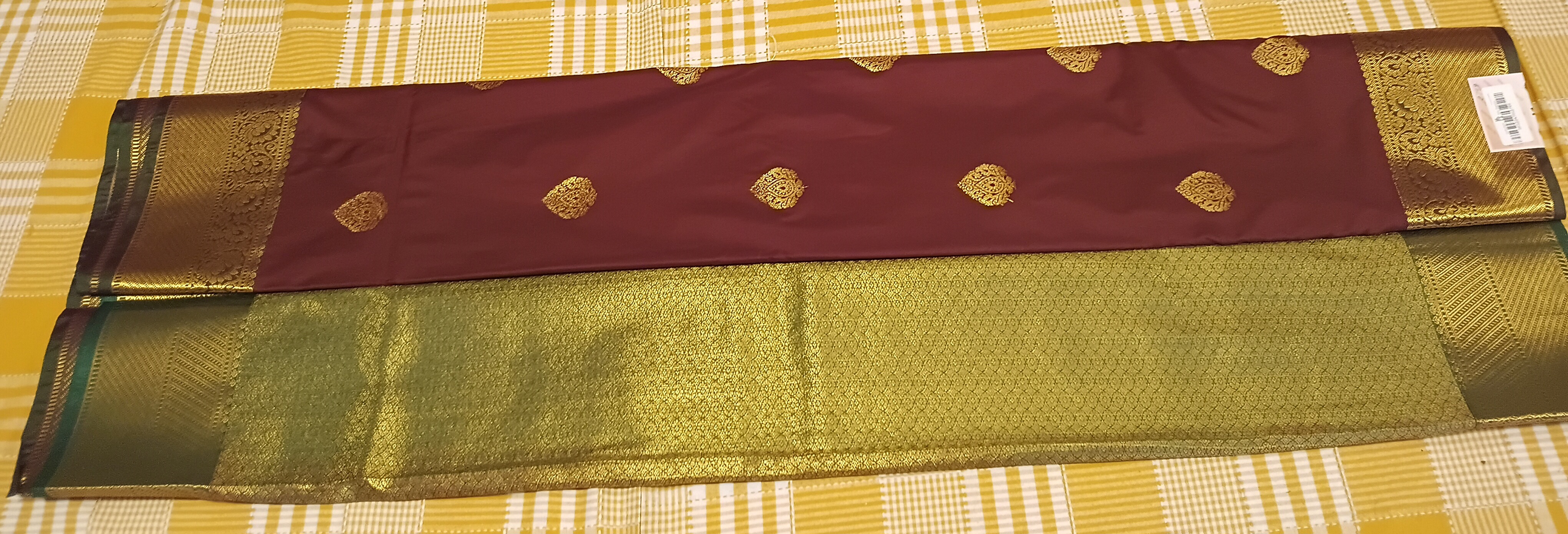 Semi Silk Saree Brown With Green 188 view 2