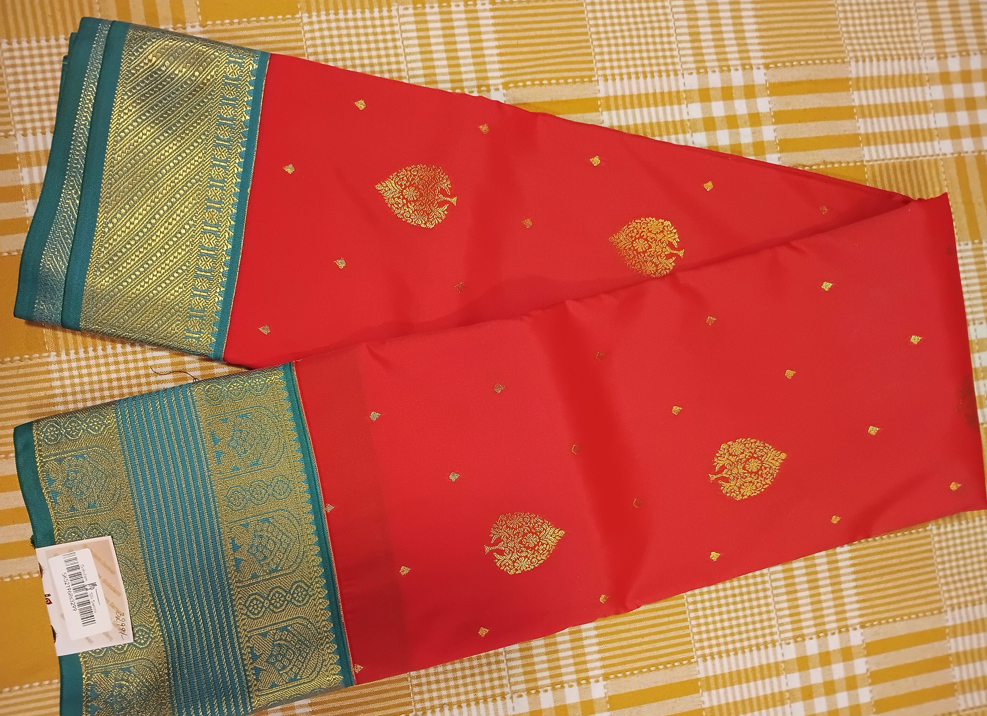 Red With Rama Green Semi Kanchi Silk Saree 182 view 2