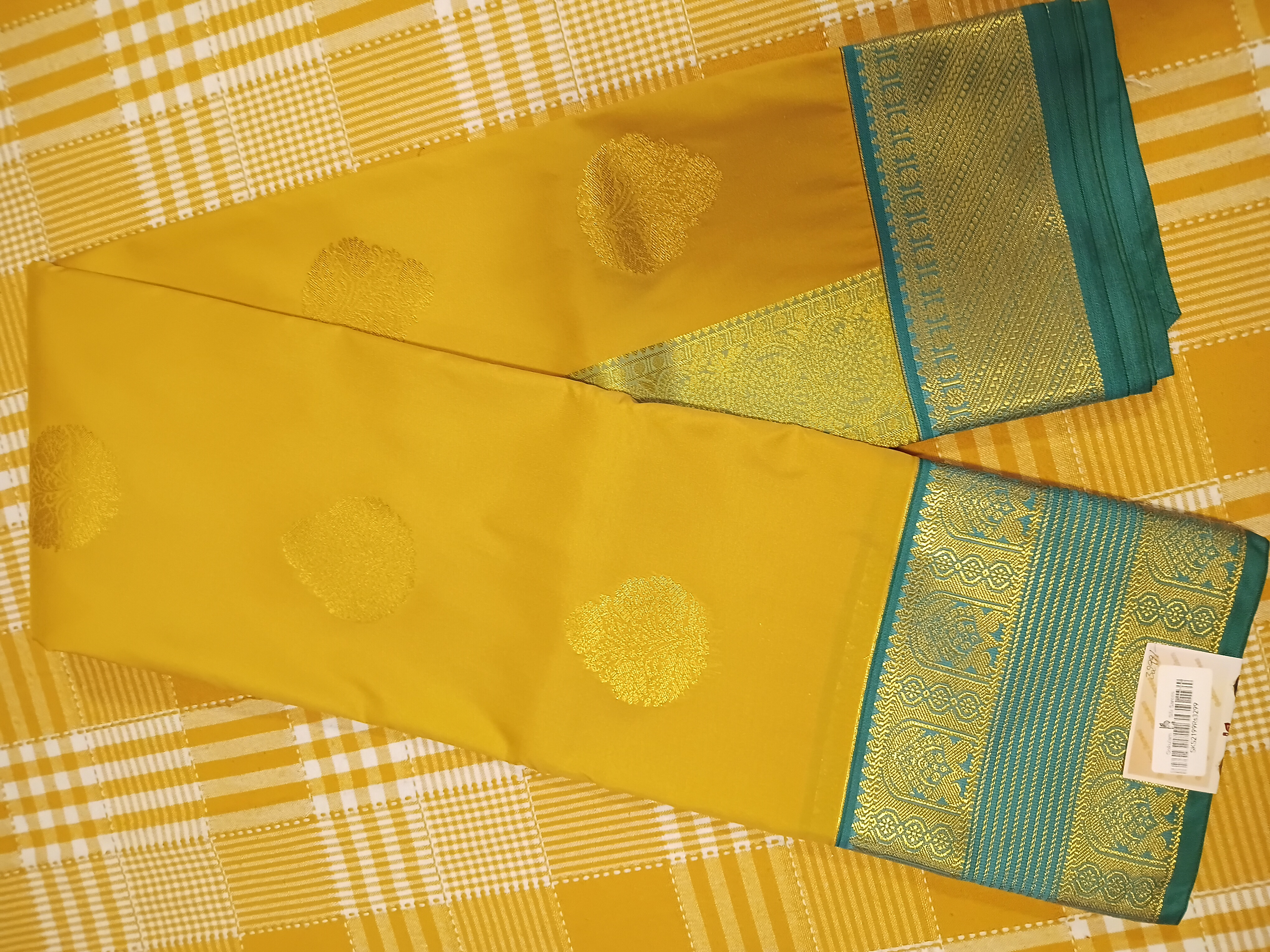 Semi Kanchi Silk Saree Yellow With Ram Green 181 view 2