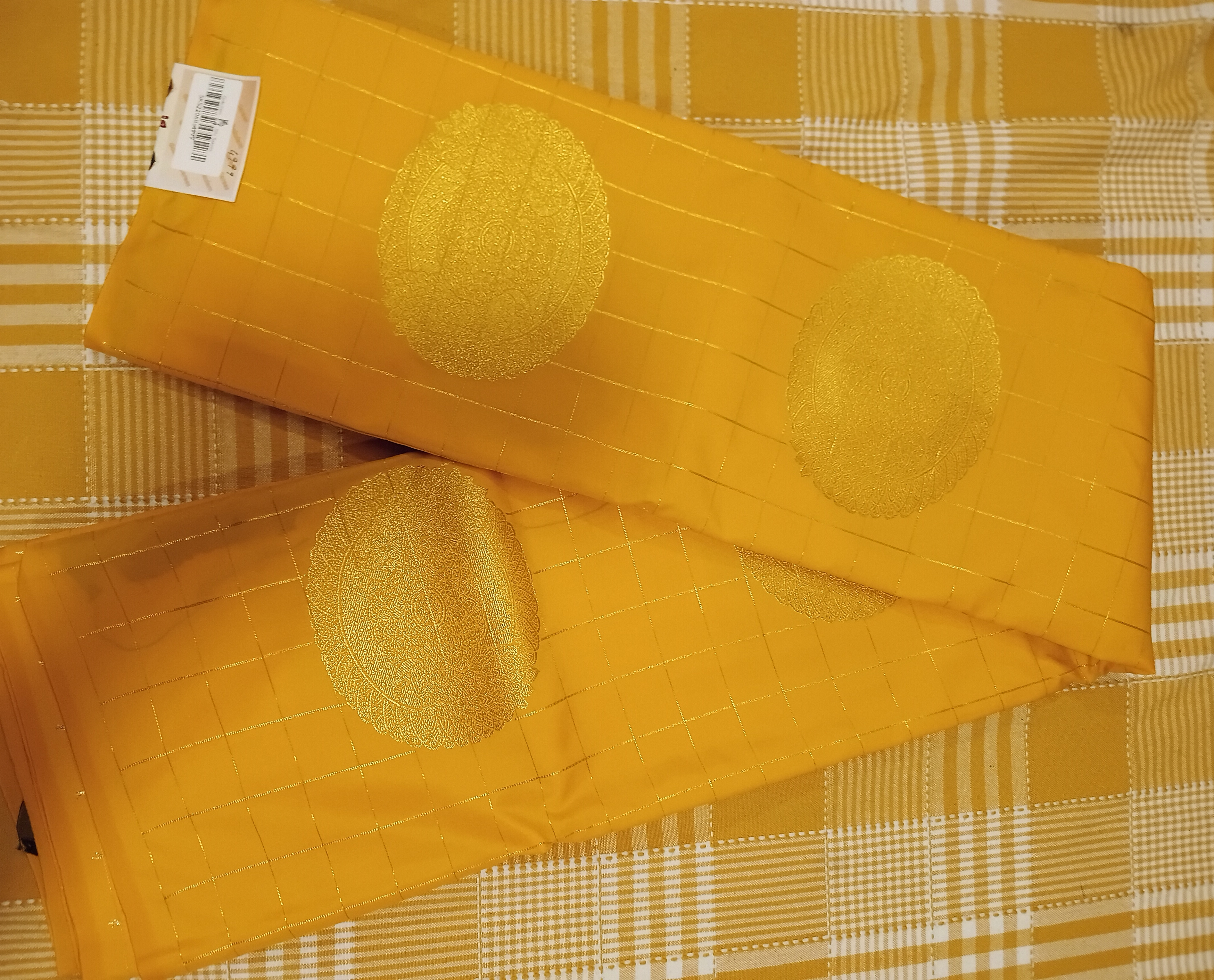 Semi Kanchi Silk Saree Yellow With Dark Purple 126 view 2