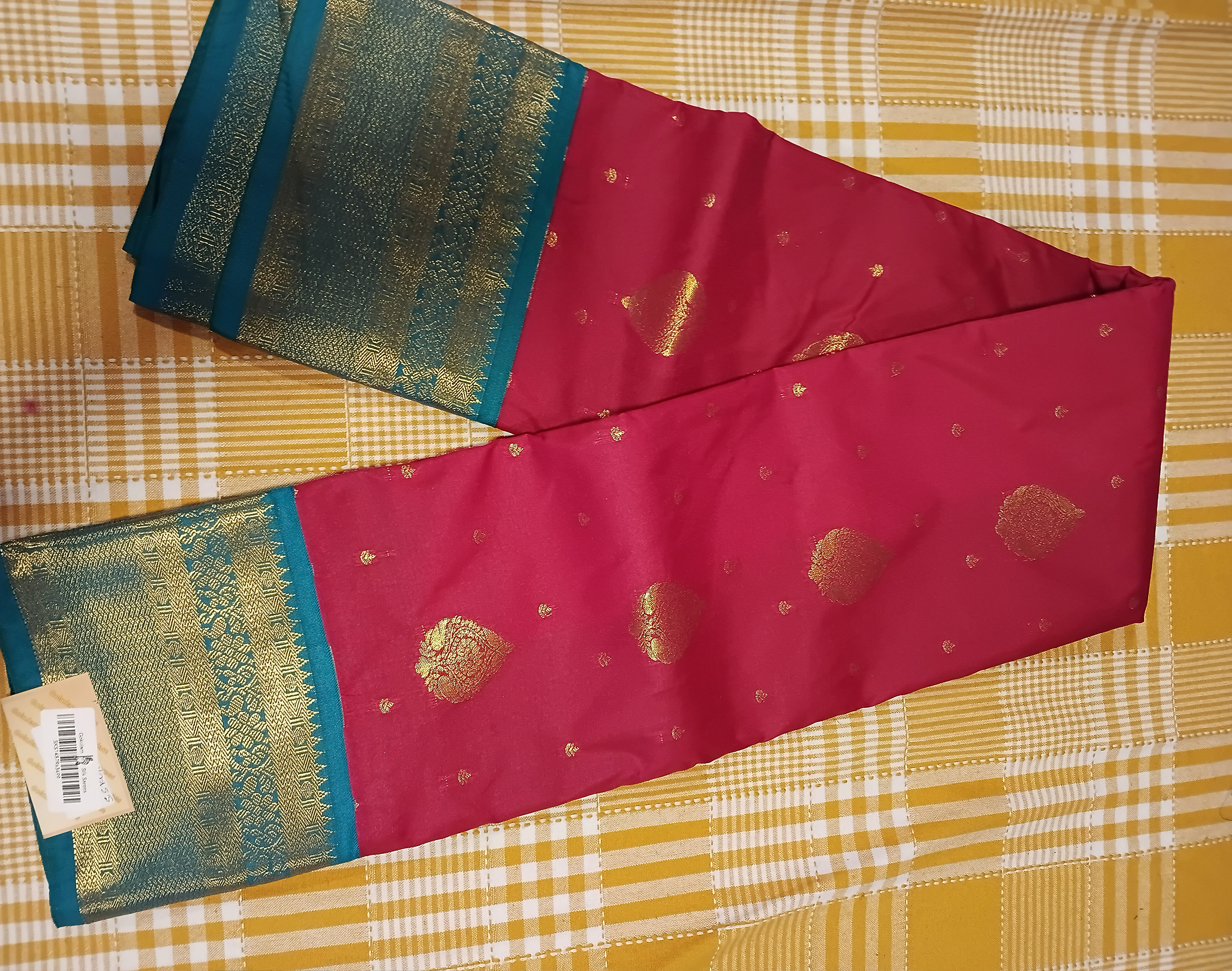 Semi Kanchi Silk Saree Pink With Blue 093 view 2
