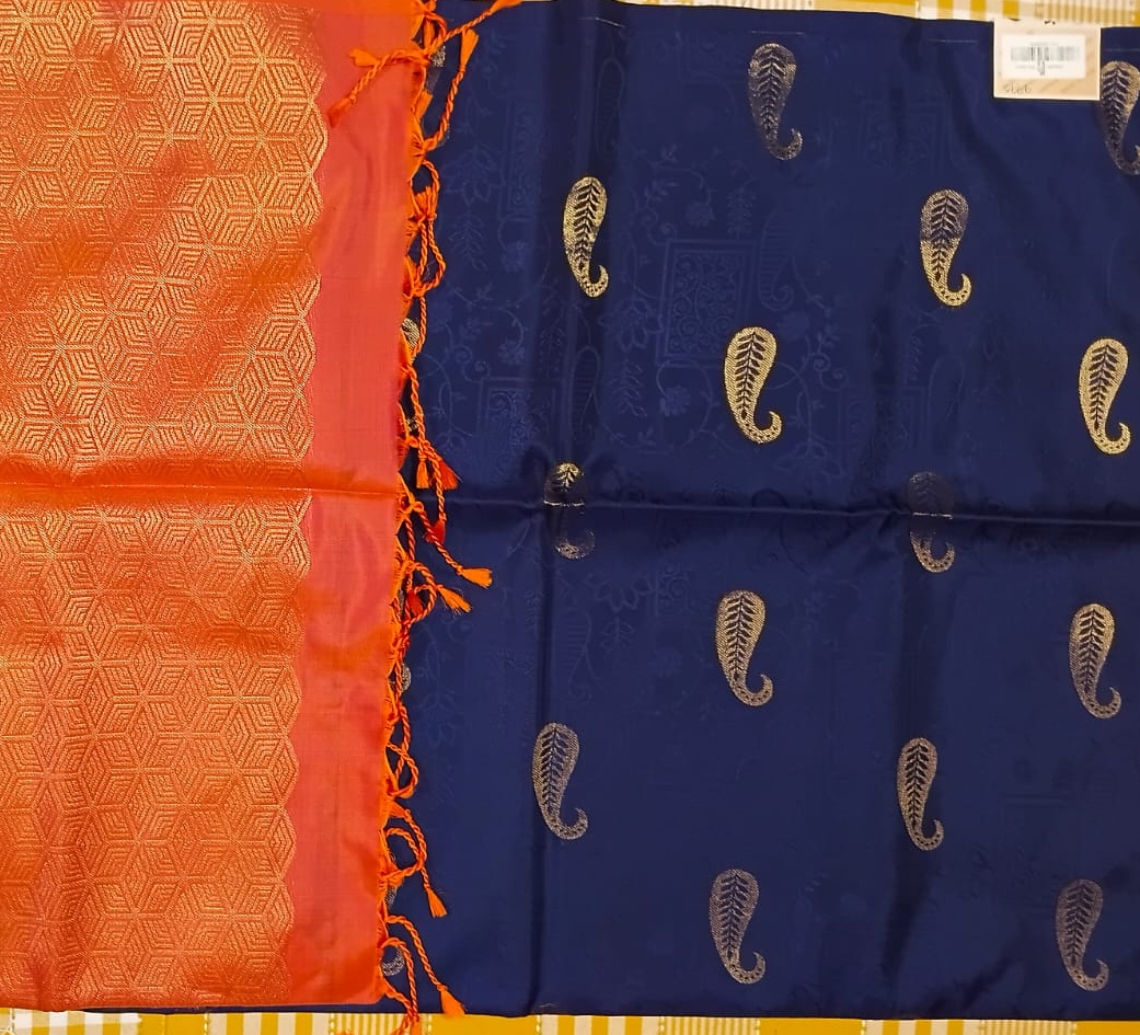 Blue With Orange Silk Saree 085 view 2