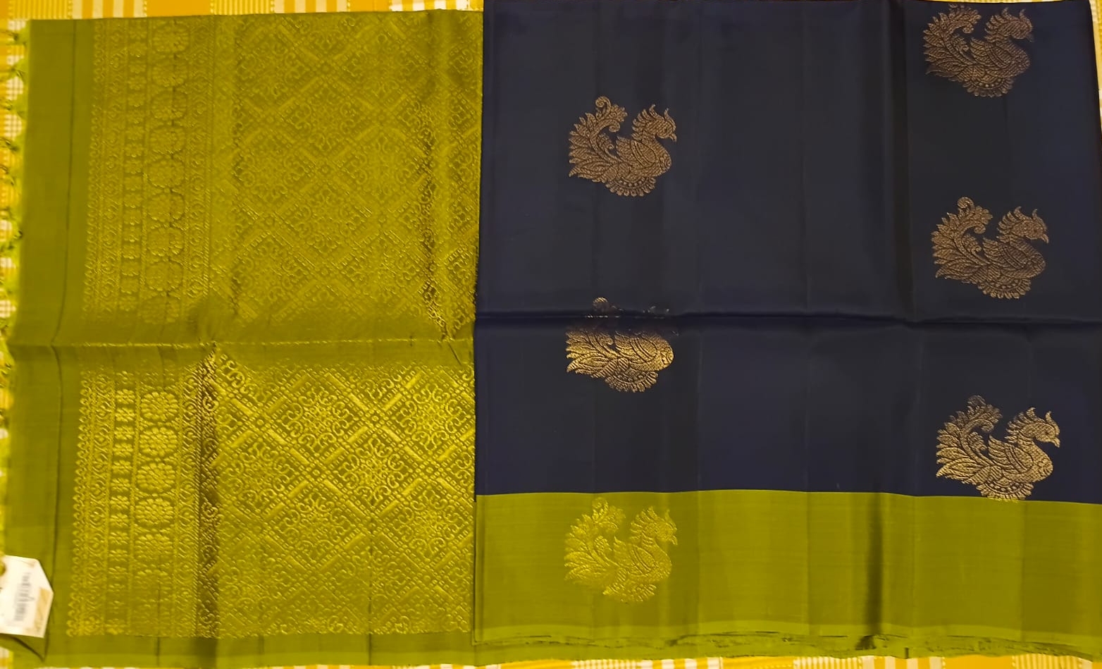 Navy Blue and Green Pure  Silk Saree 078 view 2