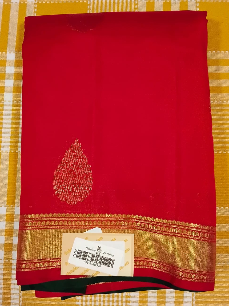 Pure Silk Saree Red With Green 059 view 2