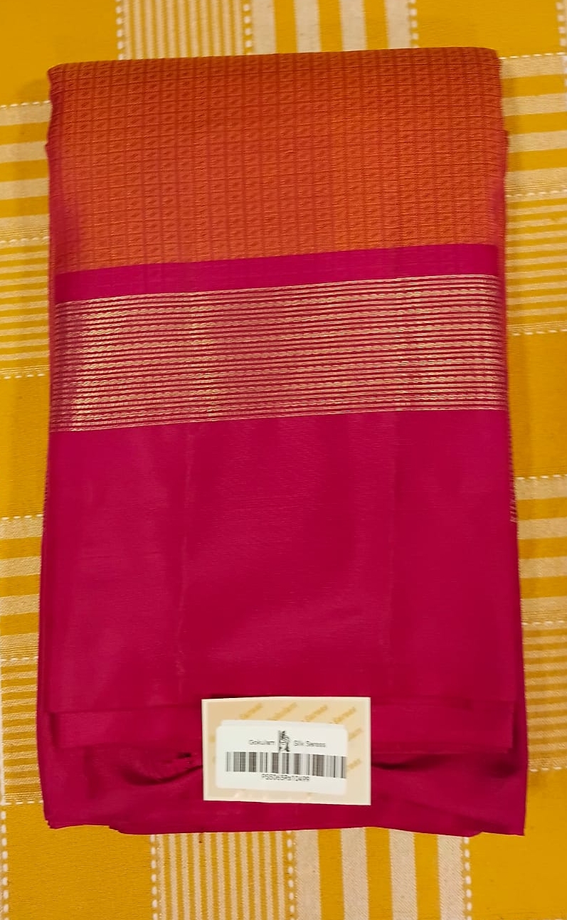 Orange With Pink Pure Silk Saree 058 view 2
