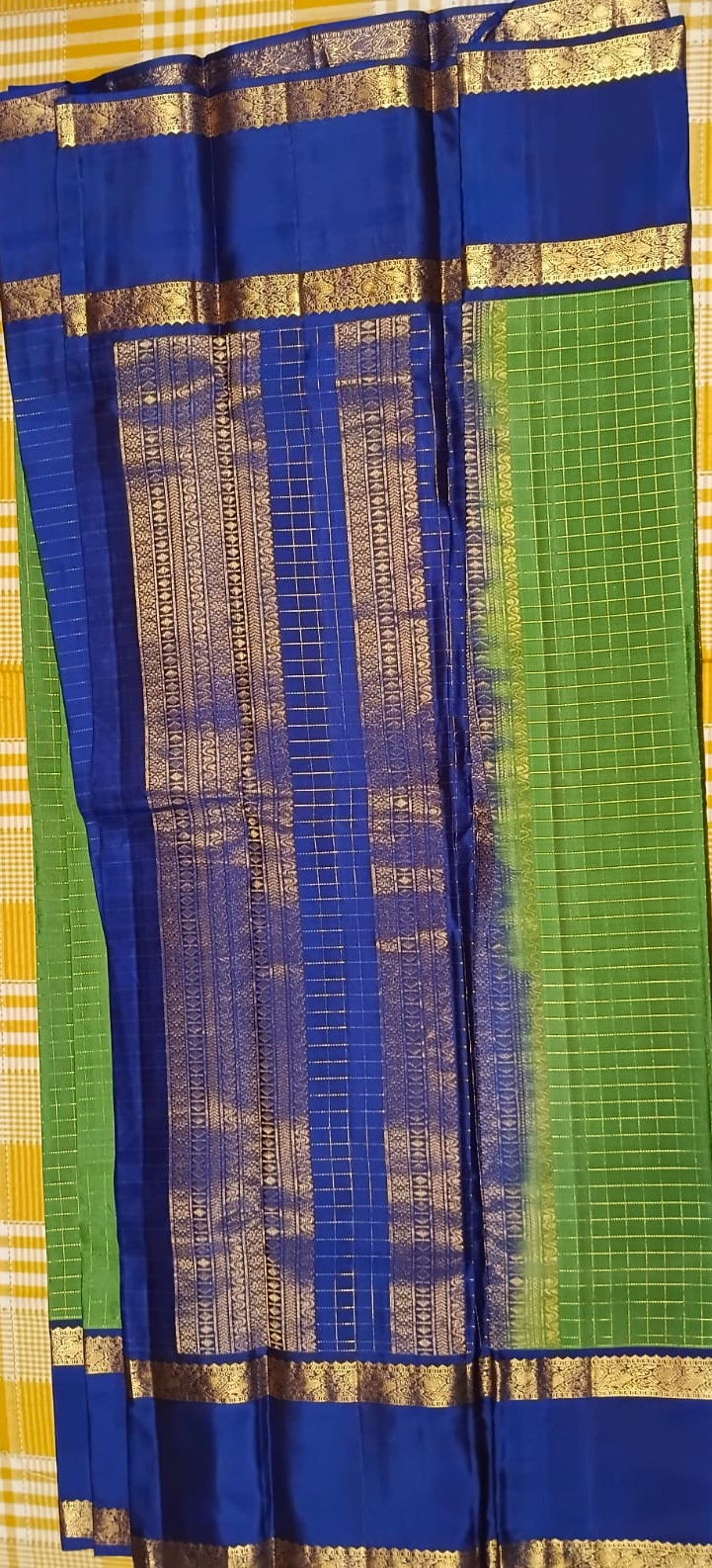 Pure Silk Saree Green With Blue 040 view 2