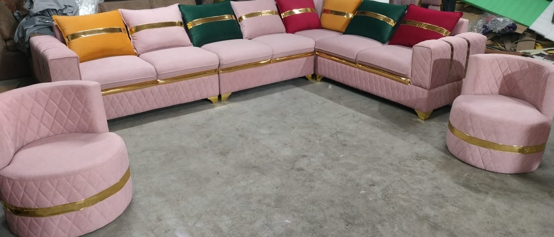 Elegant Pink and Gold Sofa Set view 2