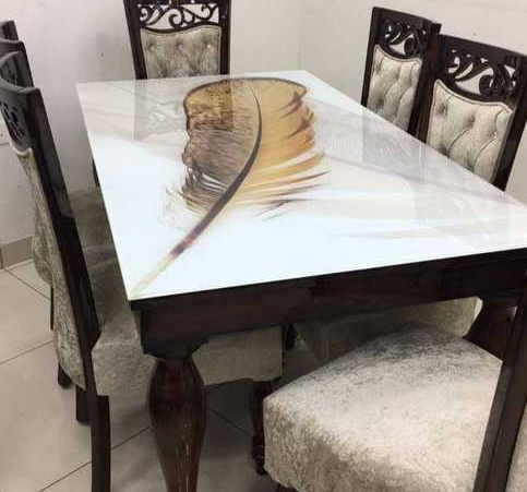 Luxury Feather Design Dining Table Set view 2