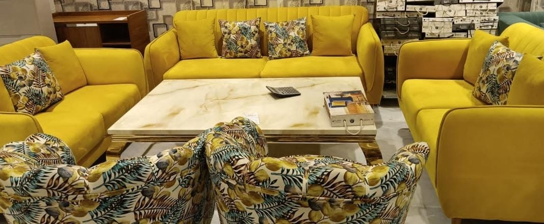 Vibrant Yellow Sofa Set view 2