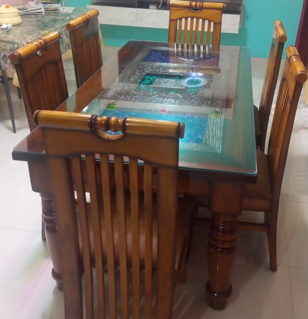 Wooden Glass Dining Table Set view 2